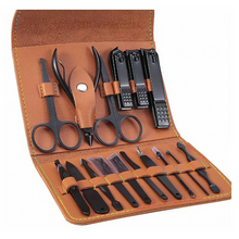 Încarcă imaginea în vizualizatorul Galerie, NOU - Trusa manichiura/pedichiura ProNail® 16 piese, geanta pentru depozitare, Negru mat, Otel inoxidabil