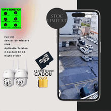 Încarcă imaginea în vizualizatorul Galerie, NOU - Set Promo: 2 Camere De Supraveghere Wifi Smart, Full HD, Senzor de Miscare, IP66, Aplicatie Telefon + 2 Carduri 32 GB