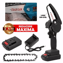Încarcă imaginea în vizualizatorul Galerie, NOU - Pachet PROMO: Mini Fierastrau Electric Cu Acumulator + 1x Lant + 1x Lama, 4 Inch