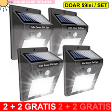 Încarcă imaginea în vizualizatorul Galerie, NOU - Set 4 Lampi Cu Incarcare Solara, Senzor de Miscare si Crepuscular, 3 Moduri de Iluminare, 20 LED-uri Puternice
