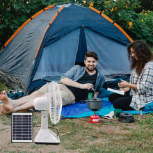 Încarcă imaginea în vizualizatorul Galerie, NOU - Ventilator Cu Incarcare Solara, Reincarcabil, Cu Acumulator, 2 Viteze, Lanterna Integrata, Bec Inclus, 2 Trepte de Viteza