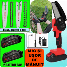 Încarcă imaginea în vizualizatorul Galerie, NOU -Lichidare STOC: Mini Fierastrau Electric Cu 2 Acumulatori 24V, 2x Baterie + 4 x Lant + 4 x Lama 6 Inch