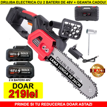 Încarcă imaginea în vizualizatorul Galerie, NOU -Drujba Cu Sistem de Ungere, cu 2 x Lama 26 cm (10 INCH), 2 x Lant, 2 x Acumulator 48V, Geanta de Transport CADOU