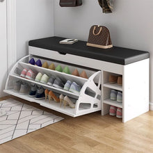 Încarcă imaginea în vizualizatorul Galerie, Dulap pentru pantofi tip bancheta, 100 x 30 x 51 cm, Alb/Maro/Gri