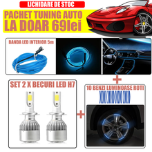 Încarcă imaginea în vizualizatorul Galerie, NOU - Pachet Complet Auto: 1 x Set LED-uri H7 + 1 x Banda Auto 5m + 20 x Benzi Luminoase Roti