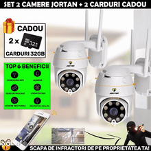 Încarcă imaginea în vizualizatorul Galerie, NOU - LICHIDARE STOC: SET 2 X Camera Smart Color Jortan Surveillance2® Wifi, IP Vizualizare Live Prin Aplicatie, Senzor de Miscare + 2 CARDURI CADOU