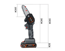Încarcă imaginea în vizualizatorul Galerie, NOU - Pachet PROMO: Mini Fierastrau Electric Cu Acumulatori 24V, 2x Baterie + 2x Lant + 2x Lama, 4 Inch + CADOU Water Zoom
