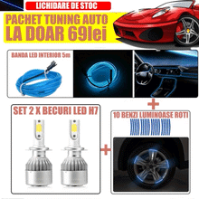 Încarcă imaginea în vizualizatorul Galerie, NOU - Pachet Complet Auto: 1 x Set LED-uri H7 + 1 x Banda Auto 5m + 20 x Benzi Luminoase Roti