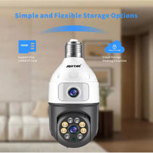 Încarcă imaginea în vizualizatorul Galerie, NOU - Camera Inteligenta De Supraveghere, cu 2 Lentile, Tip Bec, Conexiune Wifi, Aplicatie Telefon si Microfon Incorporat + Card 32GB Cadou