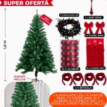 Încarcă imaginea în vizualizatorul Galerie, NOU - Brad De Craciun, Cu 45 De Accesorii Pentru Impodobit, 1.8 m Inaltime + Instalatie 10 m CADOU
