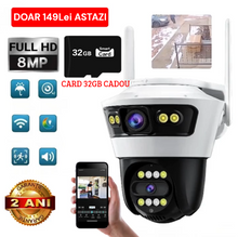 Încarcă imaginea în vizualizatorul Galerie, NOU - Camera Smart Jortan, Conexiune Wifi, 2 Lentile, Vizualizare Live In Aplicatie, Interior/Exterior, IP66 Protectie+ CADOU Card 32GB
