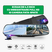 Încarcă imaginea în vizualizatorul Galerie, NOU - Oglinda Retrovizoare Cu Camera Video DVR Fata-Spate Pentru Monitorizare Trafic Full HD Cu G-Senzor Si Ecran 4.3 Inch