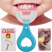 Încarcă imaginea în vizualizatorul Galerie, NOU - Periuta De Dinti , Circulara U-shape, Din Silicon, Pentru Copii De 2-6 ani, Albastra +Perie De Scame CADOU