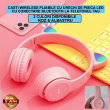 Încarcă imaginea în vizualizatorul Galerie, NOU - Casti Wireless, Pliabile, Urechi De Pisica, Conexiune Bleutooth, Card TF Si AUX, Inaltime Reglabila