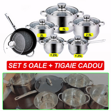 Încarcă imaginea în vizualizatorul Galerie, NOU - Set 5 oale si tigaie Royalty Line,12 piese RL, Inox