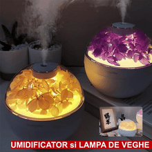Încarcă imaginea în vizualizatorul Galerie, NOU - Difuzor De Aromaterapie cu Flori Artificiale, Iluminare Alb Cald, Alb/Mov + 12 Uleiuri Esentiale CADOU