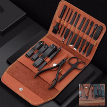 Încarcă imaginea în vizualizatorul Galerie, NOU - Trusa manichiura/pedichiura ProNail® 16 piese, geanta pentru depozitare, Negru mat, Otel inoxidabil