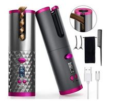 Încarcă imaginea în vizualizatorul Galerie, NOU - Ondulator Automat Fara Fir, Ceramic, Cu Afisaj LCD, Functie Power Bank, Temperatura Reglabila, Mov