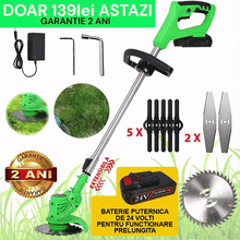Încarcă imaginea în vizualizatorul Galerie, NOU - Motocoasa Portabila Cu Acumulator de 24V, Putere 800W, Cu Brat Extensibil, Pentru Gazon, 8 Accesorii