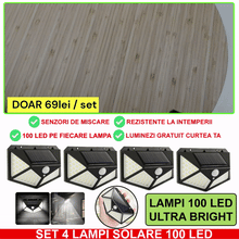 Încarcă imaginea în vizualizatorul Galerie, NOU - Set 4 Lampi Solare 100 LED UltraBRIGHT cu kit de prindere CADOU
