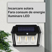 Încarcă imaginea în vizualizatorul Galerie, NOU -Lampa Solara De Perete Cu 3 Becuri LED, Cu Senzor de Miscare si Lumina, 3 Moduri de Iluminare, Rezistenta la Apa