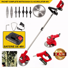 Încarcă imaginea în vizualizatorul Galerie, NOU - Motocoasa Portabila Cu 1 BATERIE de 48V, Putere 800W, Cu Brat Extensibil, Pentru Gazon, 8 Lame Diferite