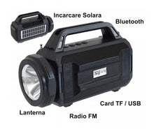 Încarcă imaginea în vizualizatorul Galerie, NOU - Radio FM Cu Incarcare Solara si la Retea, Conexiune Bluetooth, Lanterna si Suport Telefon Integrate + Cablu Antifurt Bicicleta CADOU