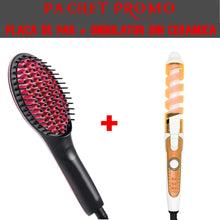 Încarcă imaginea în vizualizatorul Galerie, NOU - Pachet Promo: Perie De Indreptat Parul Din Ceramica, Ecran LCD, Temperatura Reglabila + Ondulator De Par Din Ceramica, Capat Rotativ