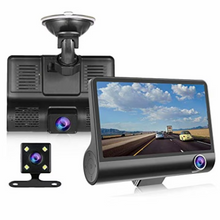 Încarcă imaginea în vizualizatorul Galerie, NOU - Camera auto TRIPLA Full HD cu monitor de 4 INCH pentru bord cu touchscreen si unghi larg de filmare de 170 grade