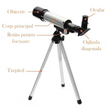 Încarcă imaginea în vizualizatorul Galerie, NOU - Telescop Astronomic Cu Trepied Din Aluminiu, Distanta Focala 360mm Si Prisme De 90°, Argintiu/Negru