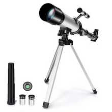 Încarcă imaginea în vizualizatorul Galerie, NOU - Telescop Astronomic Cu Trepied Din Aluminiu, Distanta Focala 360mm Si Prisme De 90°, Argintiu/Negru