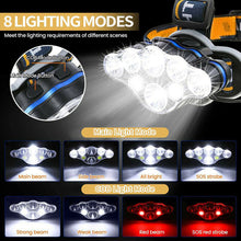 Încarcă imaginea în vizualizatorul Galerie, NOU - Lanterna Pentru Cap, Cu Becuri LED, Rezistenta La Apa, 8 Moduri De Iluminare, Incarcare USB