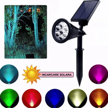 Încarcă imaginea în vizualizatorul Galerie, NOU - Spot LED cu Incarcare Solara, 7 LED-uri Puternice, Lumina Colorata, 7 Culori, Reglabil, Cu Suport de Fixare