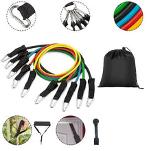 Încarcă imaginea în vizualizatorul Galerie, NOU - Set 11 bucati extensor fitness cu corzi elastice latex, manere, ancora usa si curele pentru glezna