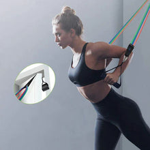 Încarcă imaginea în vizualizatorul Galerie, NOU - Set 11 bucati extensor fitness cu corzi elastice latex, manere, ancora usa si curele pentru glezna