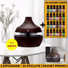 Încarcă imaginea în vizualizatorul Galerie, NOU - 1+1 GRATIS: Difuzor Aromaterapie Cu Ultrasunete Si Umidificator Cu LED, 300 ml, Wenge + 12 uleiuri CADOU