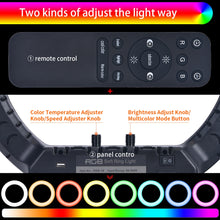 Încarcă imaginea în vizualizatorul Galerie, Selfie ring RGB, inaltime 1.80 metri, diametru 45 cm, 18 inch, telecomanda