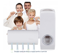 Încarcă imaginea în vizualizatorul Galerie, Dozator pasta de dinti cu suport pentru 5 periute