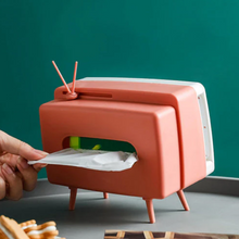 Încarcă imaginea în vizualizatorul Galerie, - Cutie pentru servetele cu suport telefon sub forma de TV retro