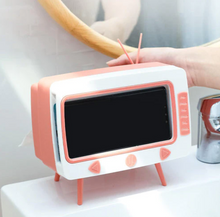 Încarcă imaginea în vizualizatorul Galerie, - Cutie pentru servetele cu suport telefon sub forma de TV retro