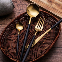 Încarcă imaginea în vizualizatorul Galerie, -- Set 24 tacamuri DeLuxe Auriu/Negru, 28.3 x 14.7 x 4.5 cm