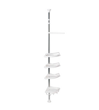Încarcă imaginea în vizualizatorul Galerie, NOU: Raft pentru baie, ProCart, 4 nivele, 3 carlige, suport prosop, reglabil 100-320 cm, montare pe colt, alb