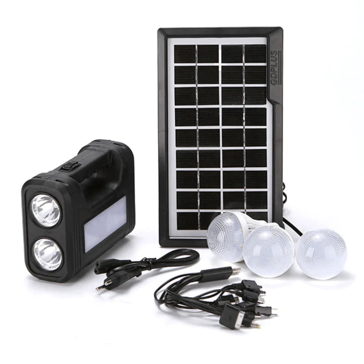 NOU - KIT Panou Solar Cu 3 Becuri, Incarcator USB Si Lanterna LP-0061