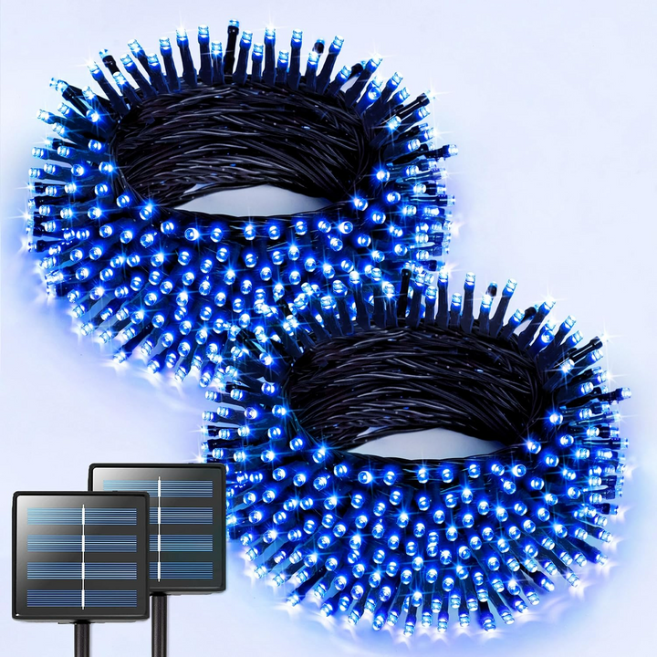 NOU - PROMO 1+1 GRATIS: Instalatie De Craciun, Cu Incarcare Solara, 700 LED-uri Mari, Albastru, 70 m Lungime