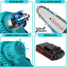 Încarcă imaginea în vizualizatorul Galerie, NOU -Lichidare STOC: Mini Fierastrau Electric Cu 2 Acumulatori 24V, 2x Baterie + 4 x Lant + 4 x Lama 6 Inch
