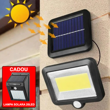 Încarcă imaginea în vizualizatorul Galerie, NOU - Lampa Cu Incarcare Solara, Cu Telecomanda si Senzor de Miscare, 100 LED COB + Lampa Cu Incarcare Solara 20 LED, CADOU
