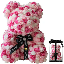 Încarcă imaginea în vizualizatorul Galerie, NOU - CADOU de Valentine's Day: Ursulet din trandafiri de sapun in cutie cadou, Inaltime 25cm
