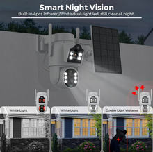 Încarcă imaginea în vizualizatorul Galerie, NOU - Camera de supraveghere JORTAN cu 2 lentile rotative, conexiune WiFi si INCARCARE SOLARA
