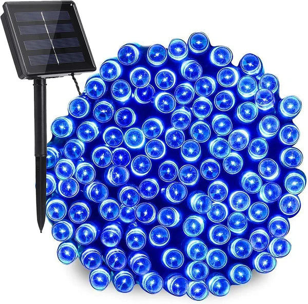 NOU - 1+1 GRATIS: Instalatie De Craciun, Cu Incarcare Solara, LED-uri Mari, Rezistente La Intemperii, 20m, Albastru