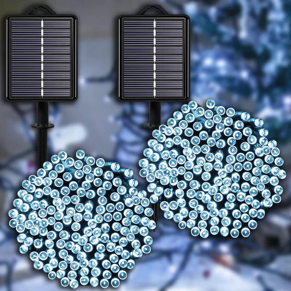 NOU - 1+1 GRATIS Instalatie De Craciun, Cu Incarcare Solara, 700 LED-uri Mari, Alb Rece, 70 m Lungime